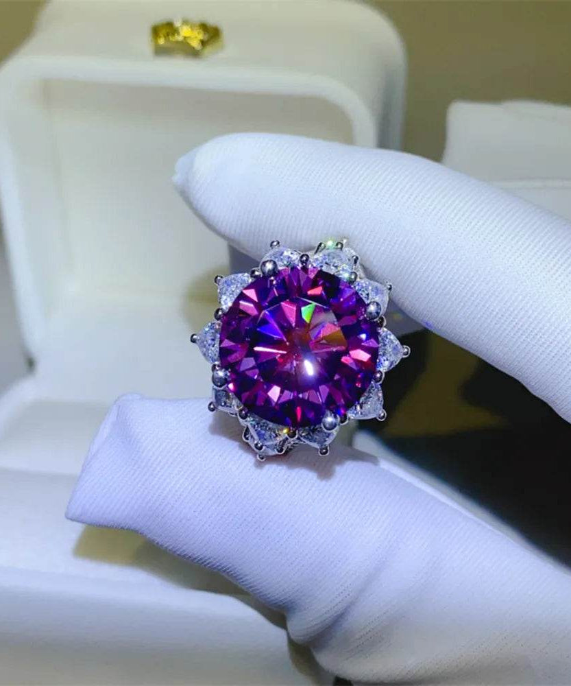 10 Carat Moissanite 925 Sterling Silver Flower Shape Ring - ELY VESSA LLC