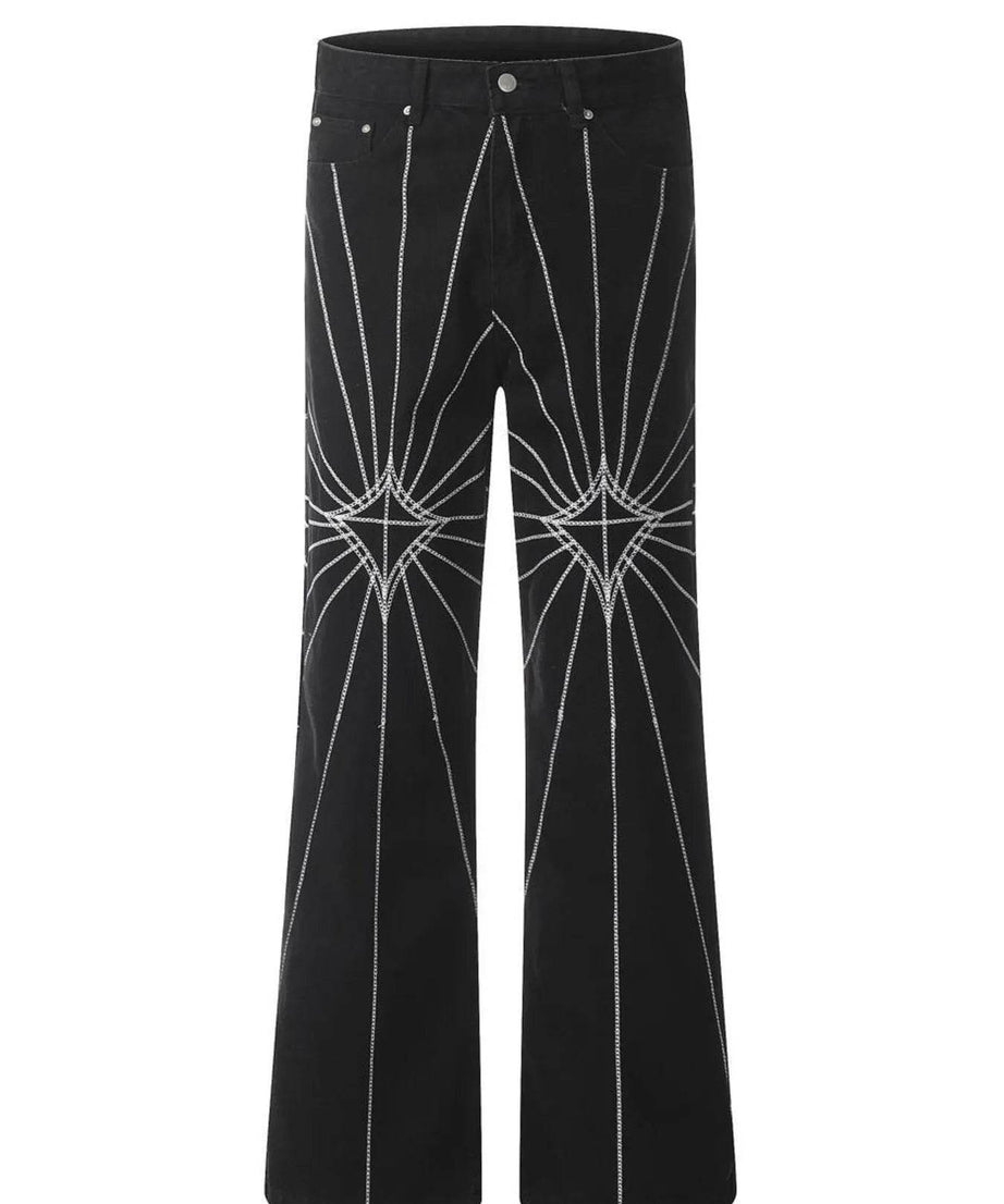 Men's Spider Web Embroidered Flared Jeans - ELY VESSA LLC