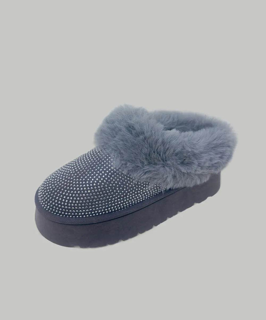 WILD DIVA Embellished Faux Fur Platform Booties - ELY VESSA LLC