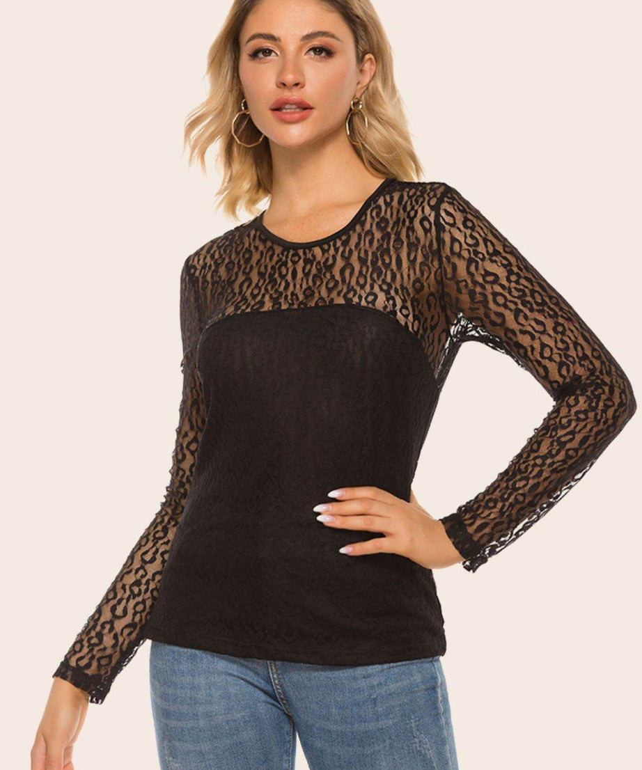 Lace Yoke Spliced Top - ELY VESSA LLC