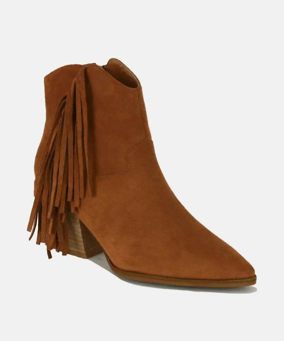 Beast Fashion Suede Fringe Point Toe Ankle Boots - ELY VESSA LLC