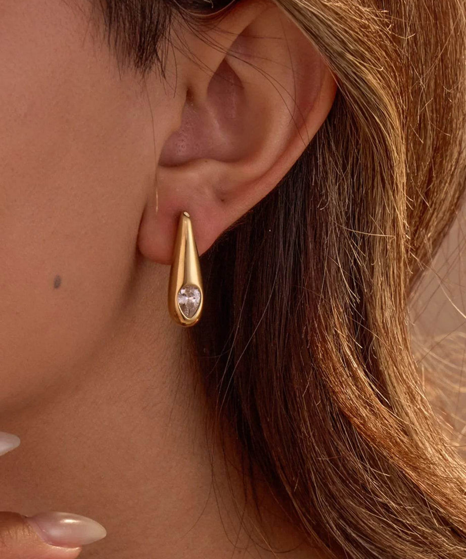 18K Gold-Plated Zircone Teardrop Earrings - ELY VESSA LLC