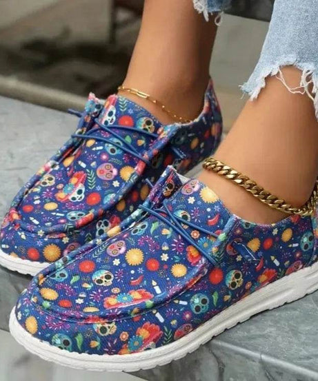 Printed Round Toe Flat Slip-Ons - ELY VESSA LLC