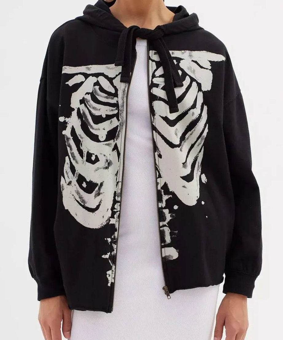 Skeleton Zip Up Drawstring Hoodie - ELY VESSA LLC