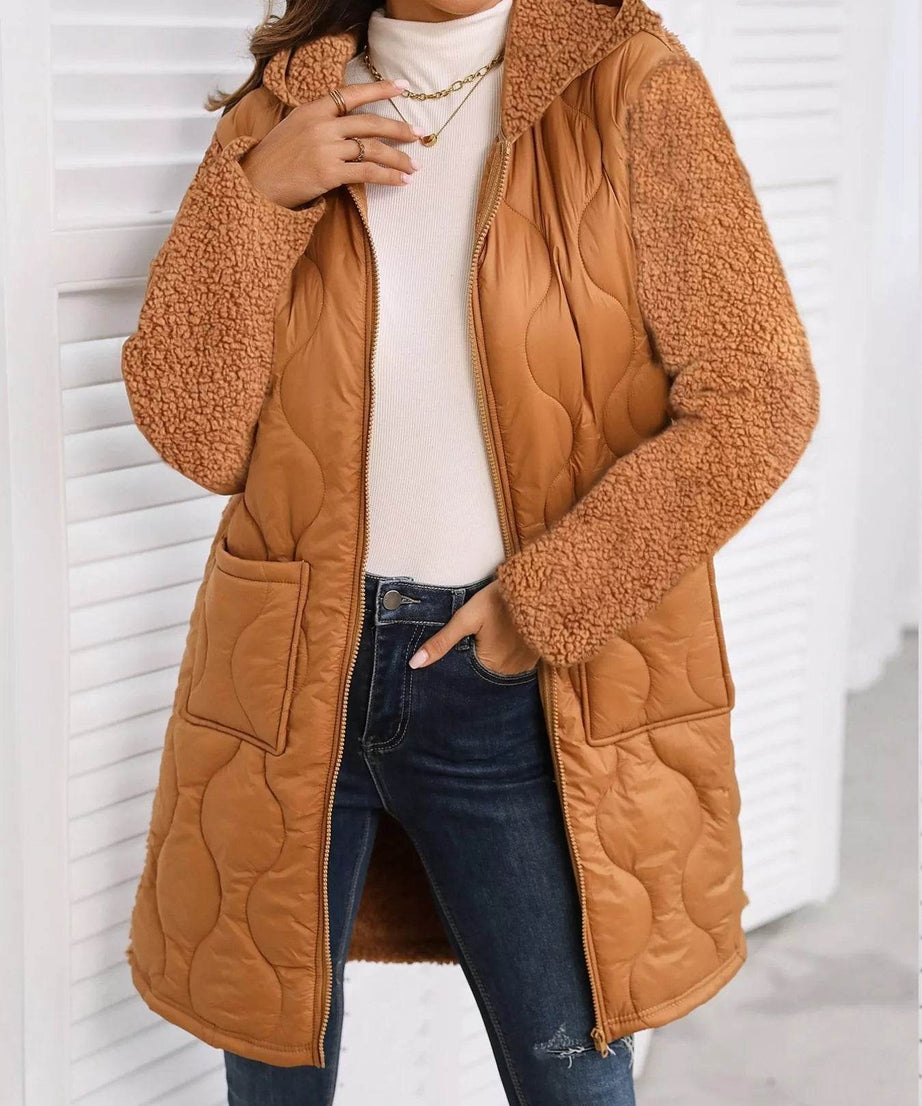 Zip Up Long Sleeve Hooded Outerwear - ELY VESSA LLC