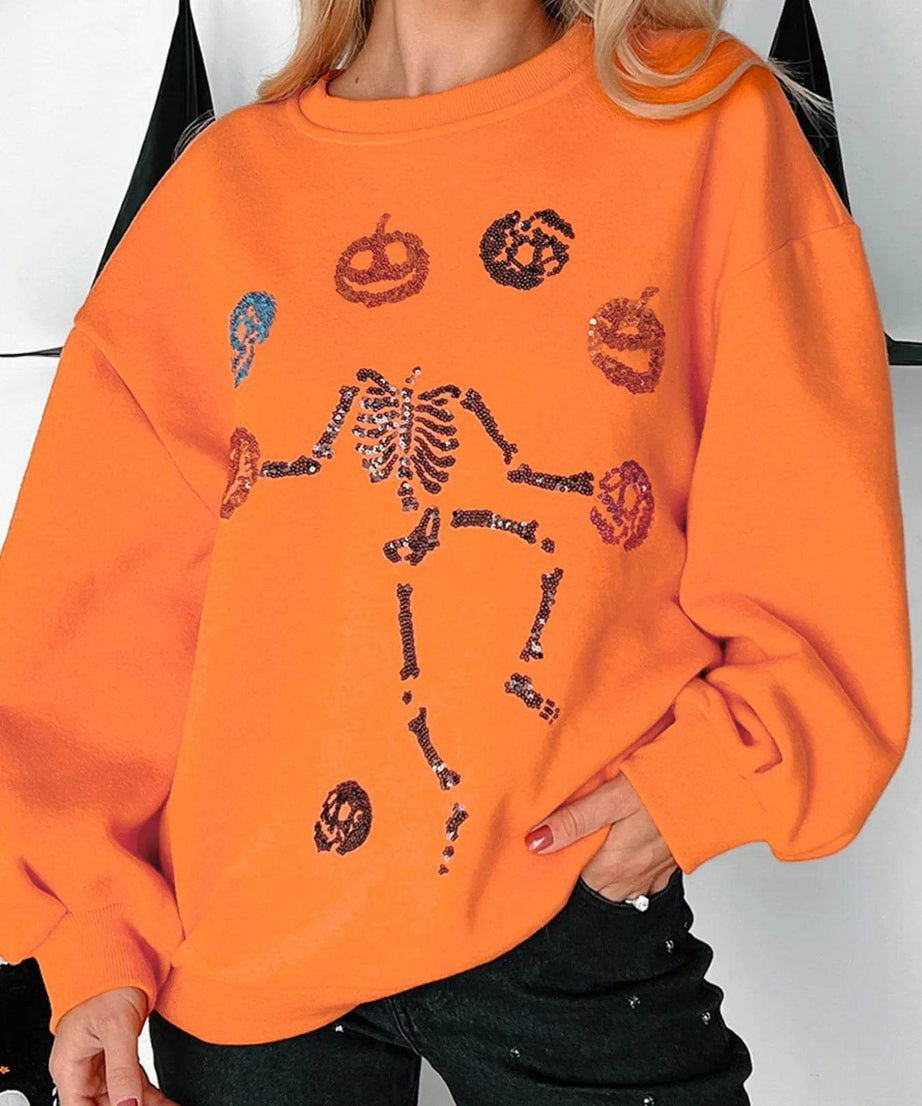Halloween Skeleton Pumpkin Sweatshirt - ELY VESSA LLC