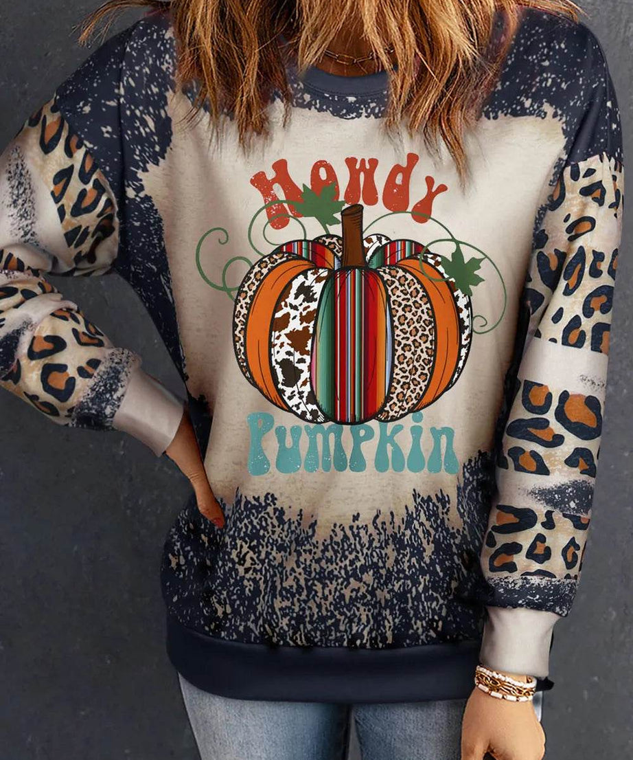 Pumpkin Graphic Long Sleeve Sweatshirt - ELY VESSA LLC