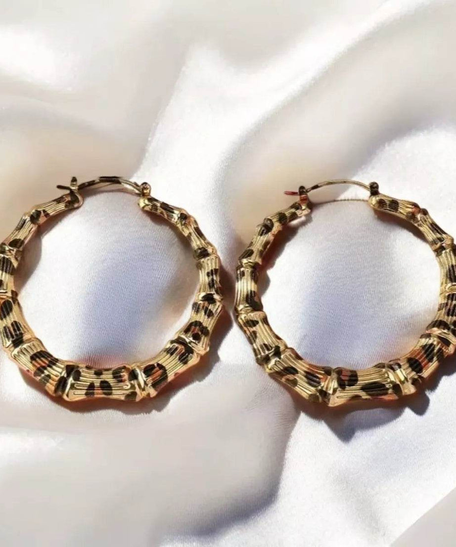 Leopard Bamboo Textured Hoop Earrings - ELY VESSA LLC