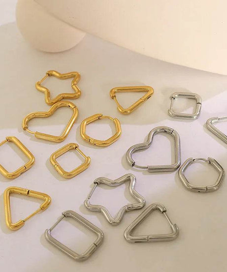 Titanium Steel Geometric Huggie Earrings - ELY VESSA LLC