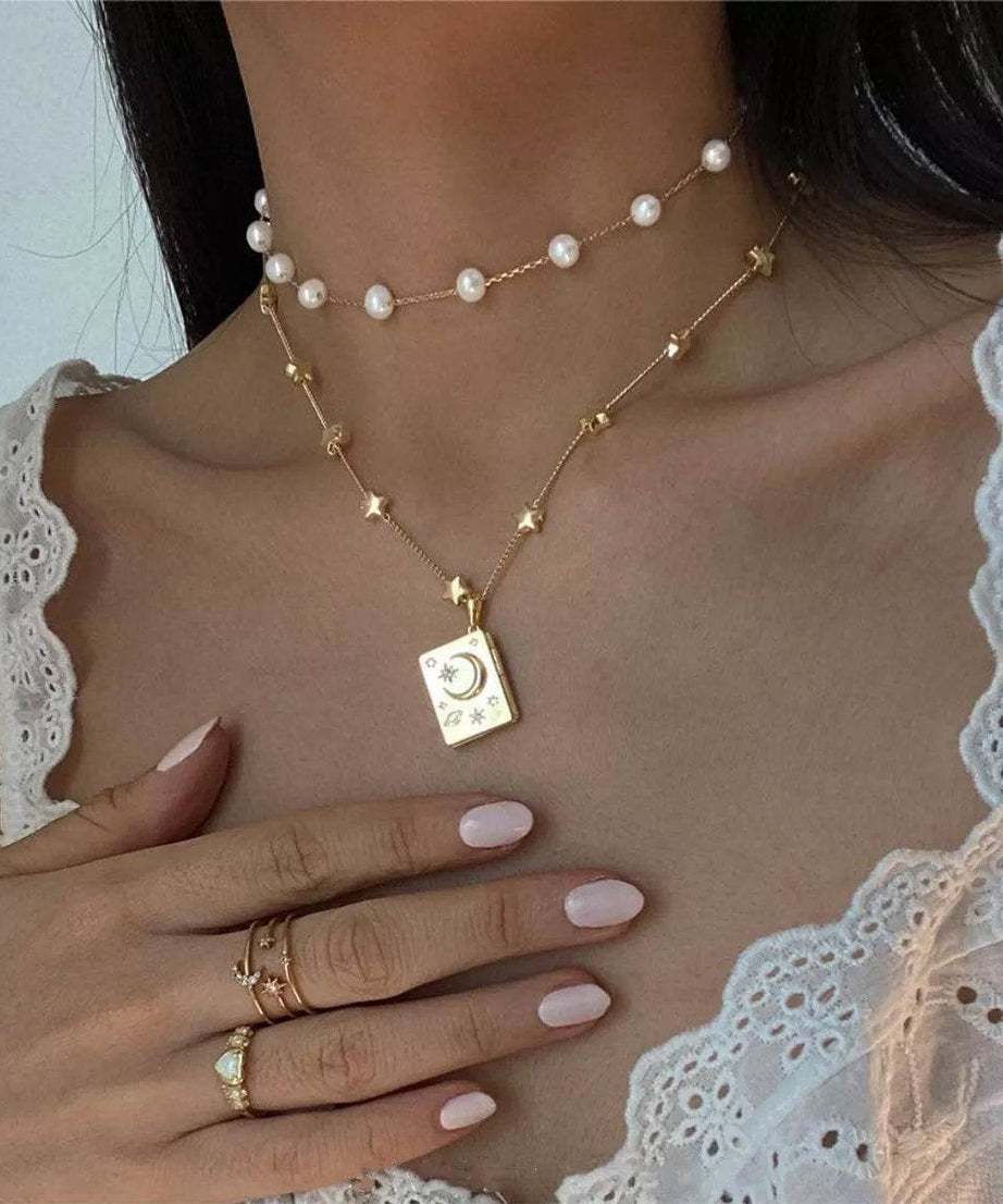 18K Gold-Plated Star Moon Zircon Lock Necklace - ELY VESSA LLC