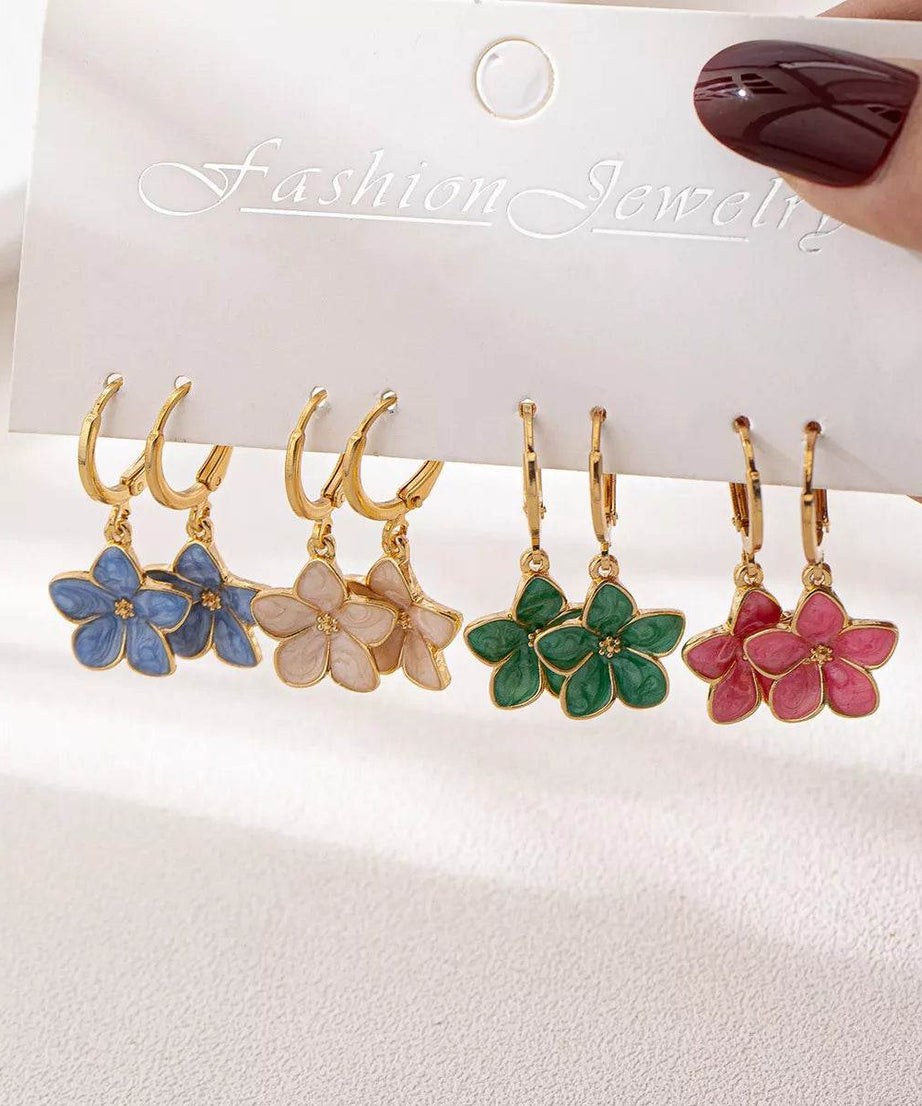 4 Piece Colorful Flower Drop Earrings - ELY VESSA LLC