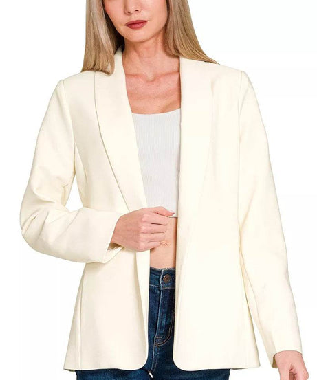 Zenana Woven Long Sleeve Blazer With Lining - ELY VESSA LLC