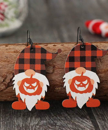 Wooden Dwarfs Pumpkin Dangle Earrings - ELY VESSA LLC