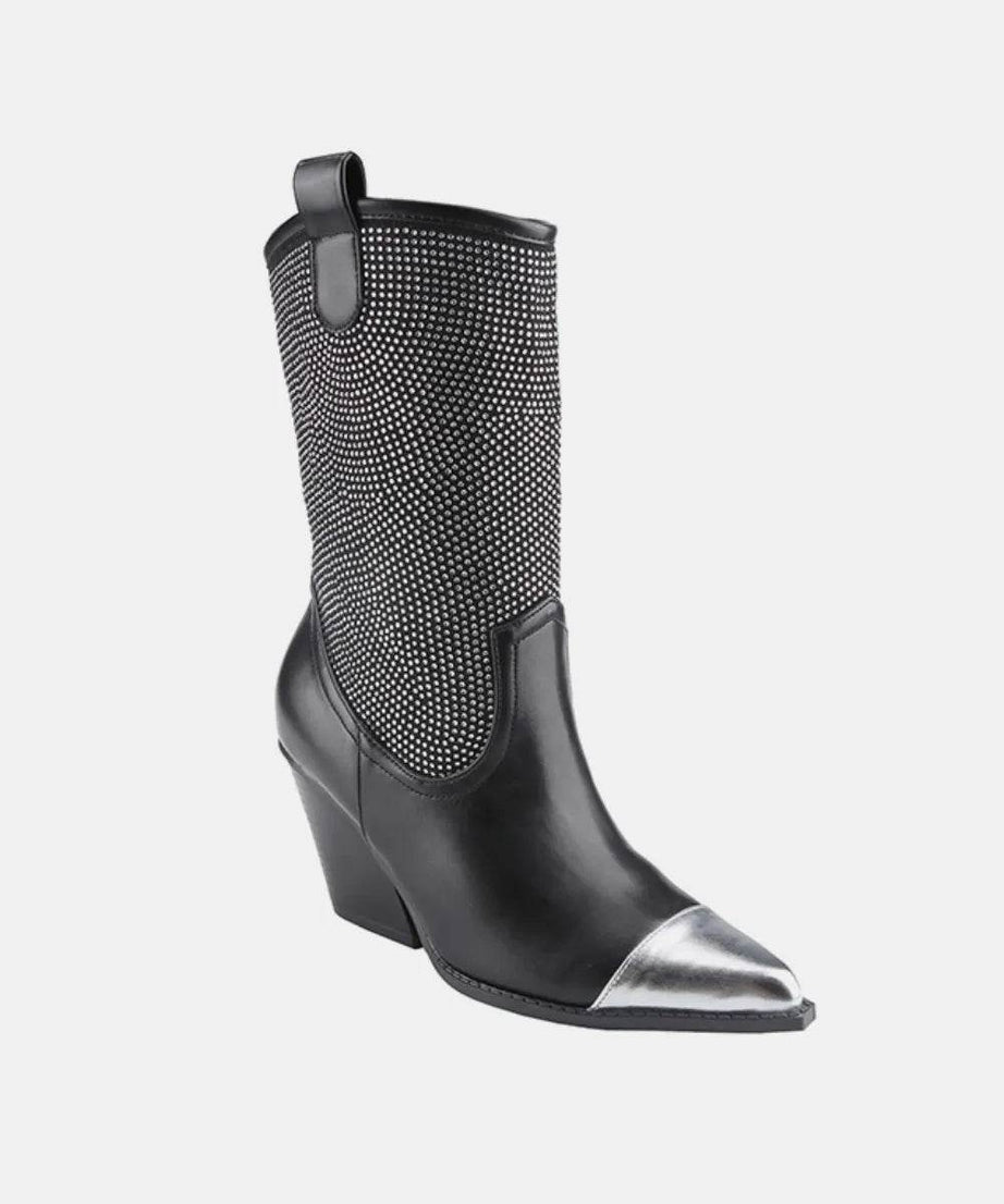Weeboo Chunky Heel Rhinestone Western Cowboy Boots - ELY VESSA LLC