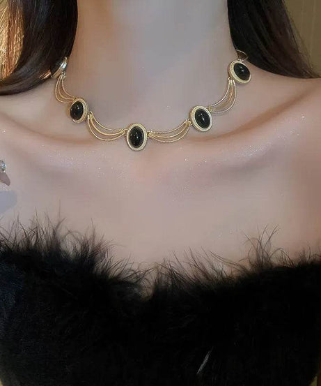 Alloy Oval Gemstone Necklace - ELY VESSA LLC
