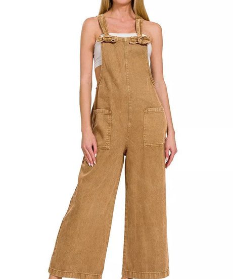 Zenana Washed Knot Strap Pockets Jumpsuit - ELY VESSA LLC