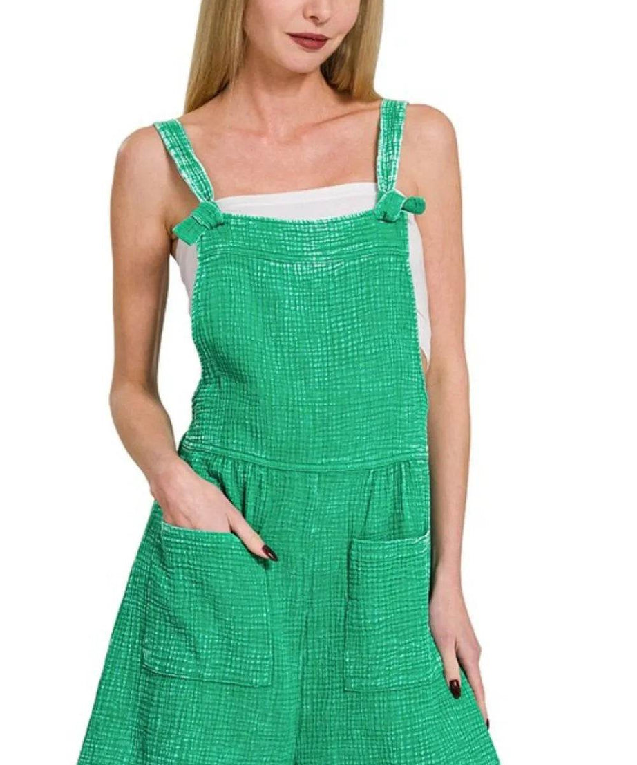 Zenana Woven Double Gauze Acid Washed Romper - ELY VESSA LLC