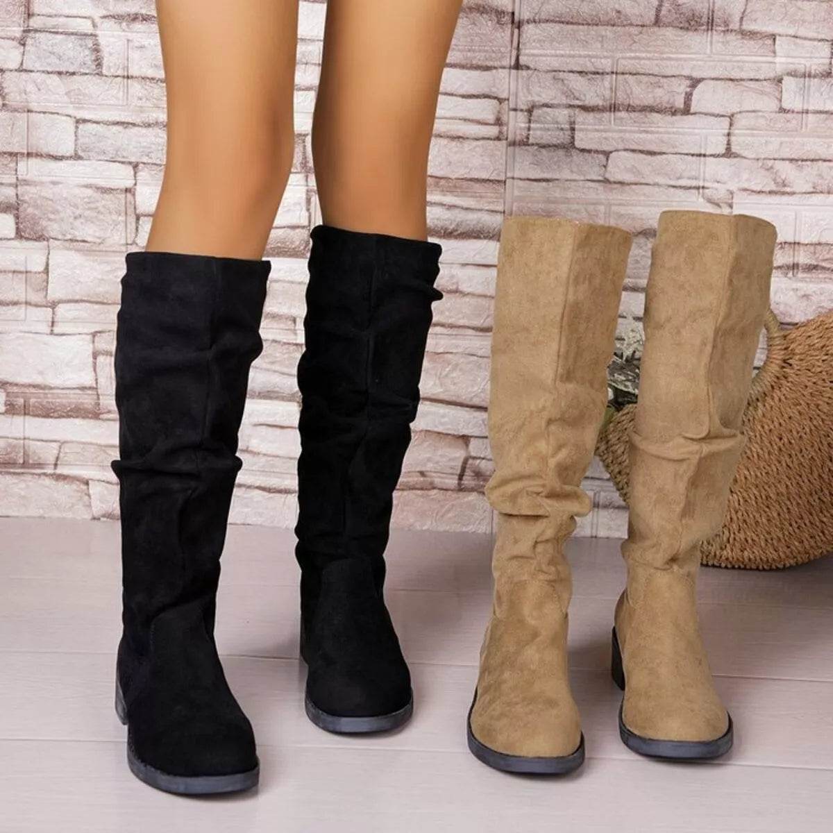 Round Toe Block Heels Boots - ELY VESSA LLC