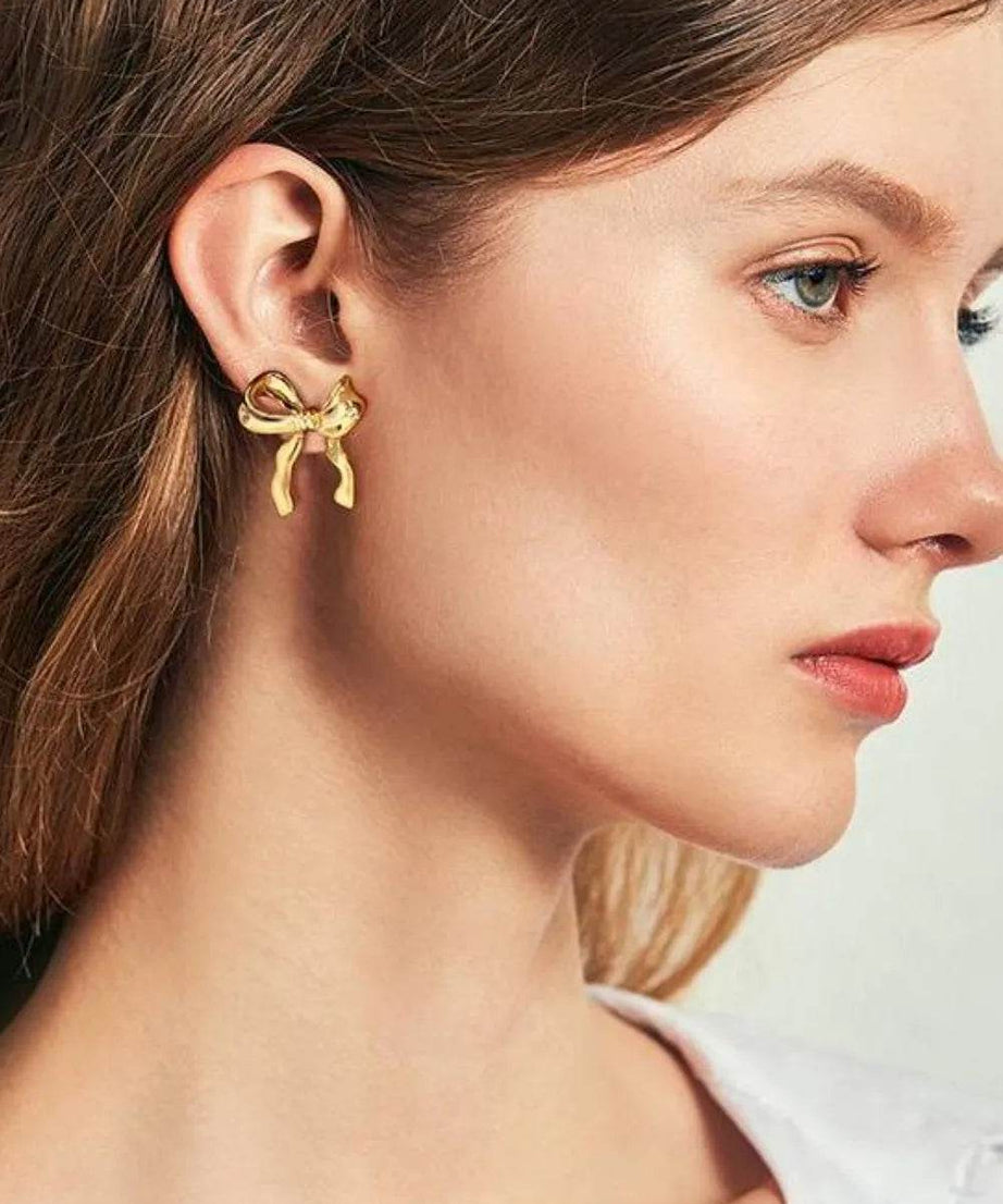 Brass Bow Stud Earrings - ELY VESSA LLC