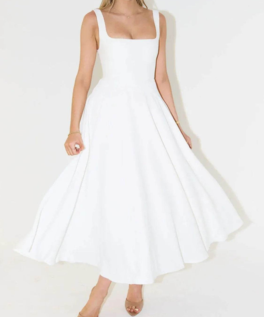 Square Neck Sleeveless Midi Dress - ELY VESSA LLC
