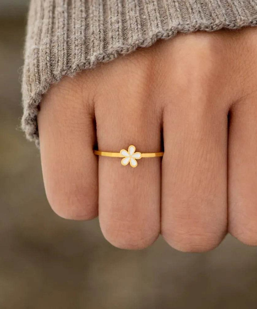 925 Sterling Silver Enamel Flower Ring - ELY VESSA LLC