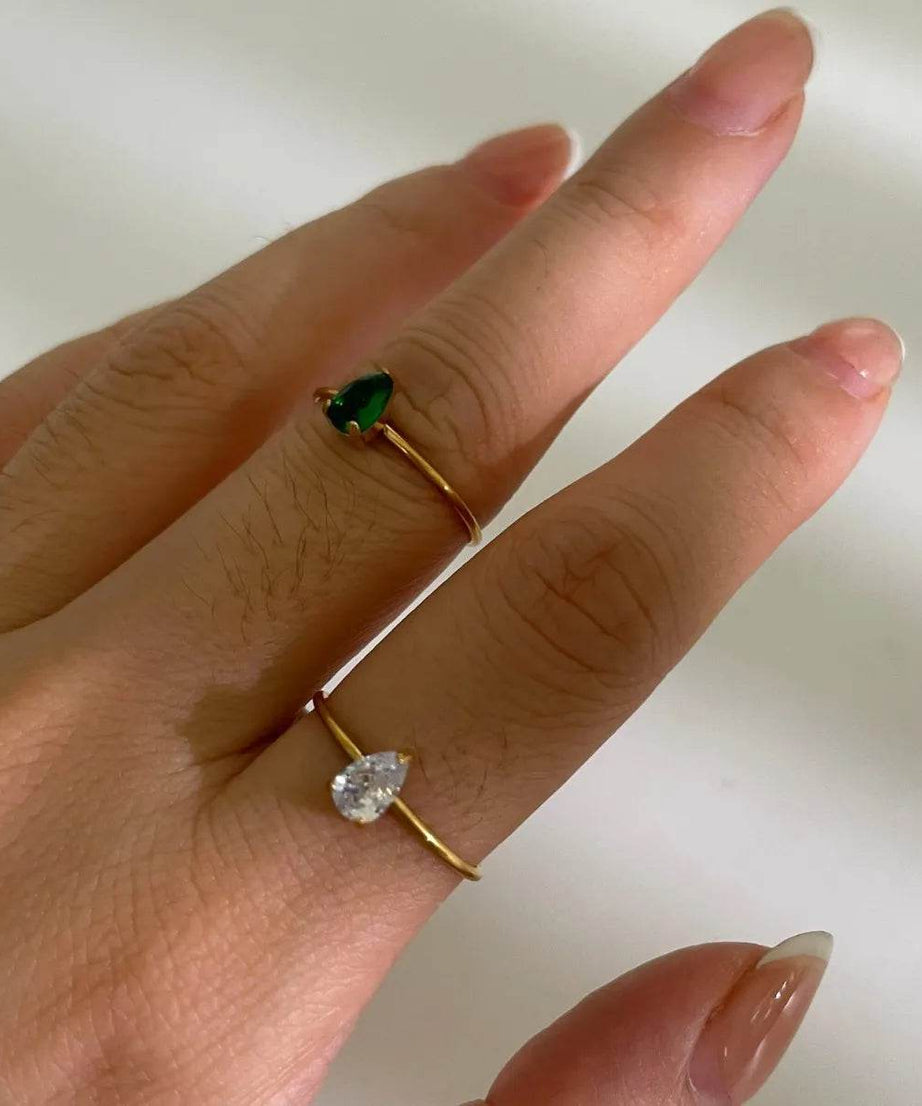 2-Piece 18K Gold-Plated Inlaid Zircon Open Ring - ELY VESSA LLC