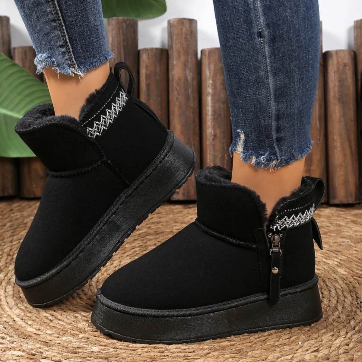 Suede Ankle Boots with Decorative Strap - ELY VESSA LLC