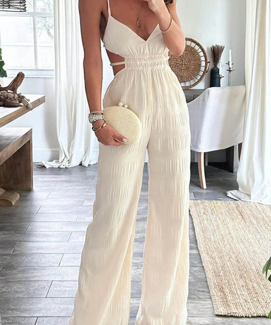 Cut-Out Wide Leg Jumpsuit - ELY VESSA LLC