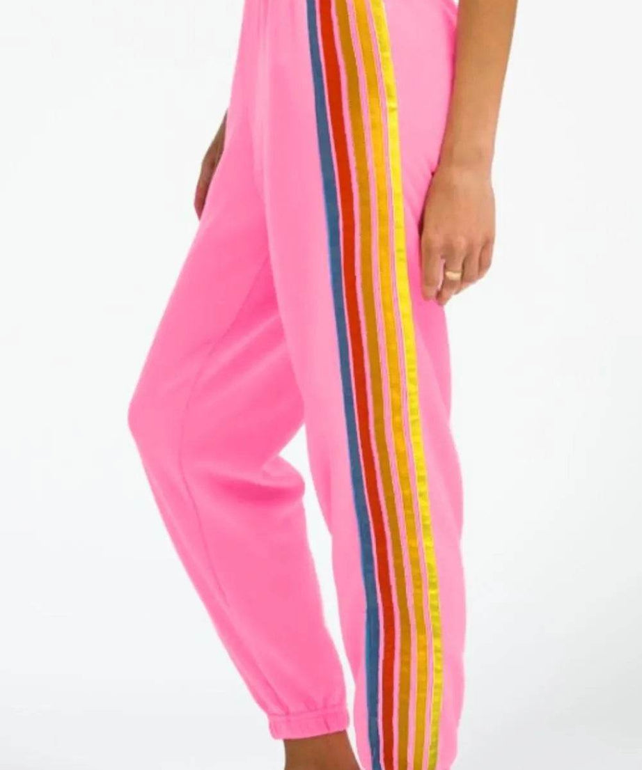 Contrast Striped Elastic Waist Active Pants - ELY VESSA LLC