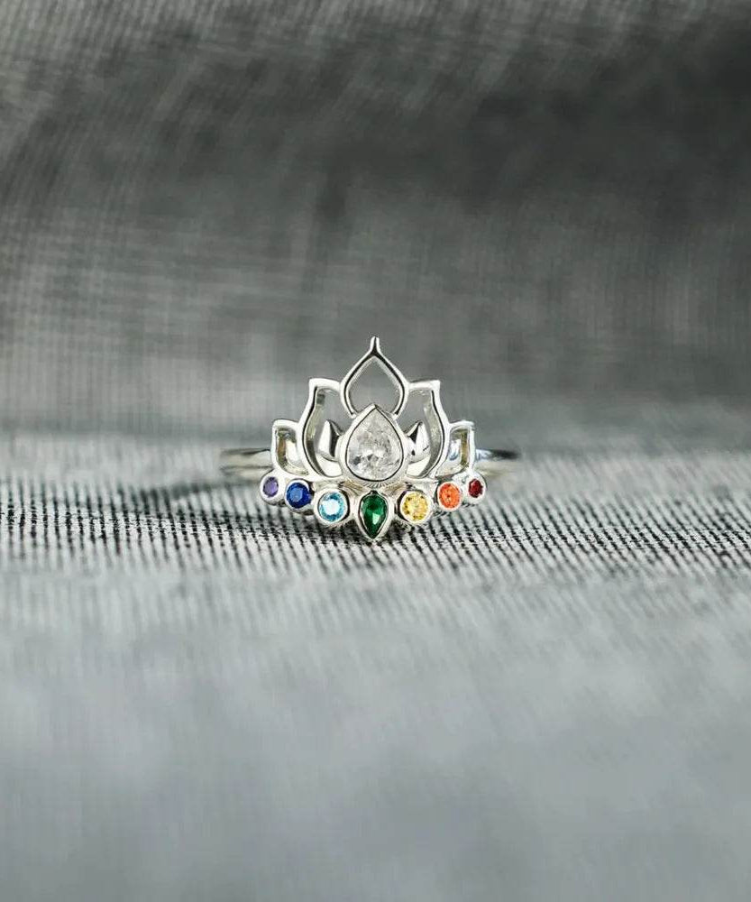 925 Sterling Silver Inlaid Zircon Lotus Shape Ring - ELY VESSA LLC