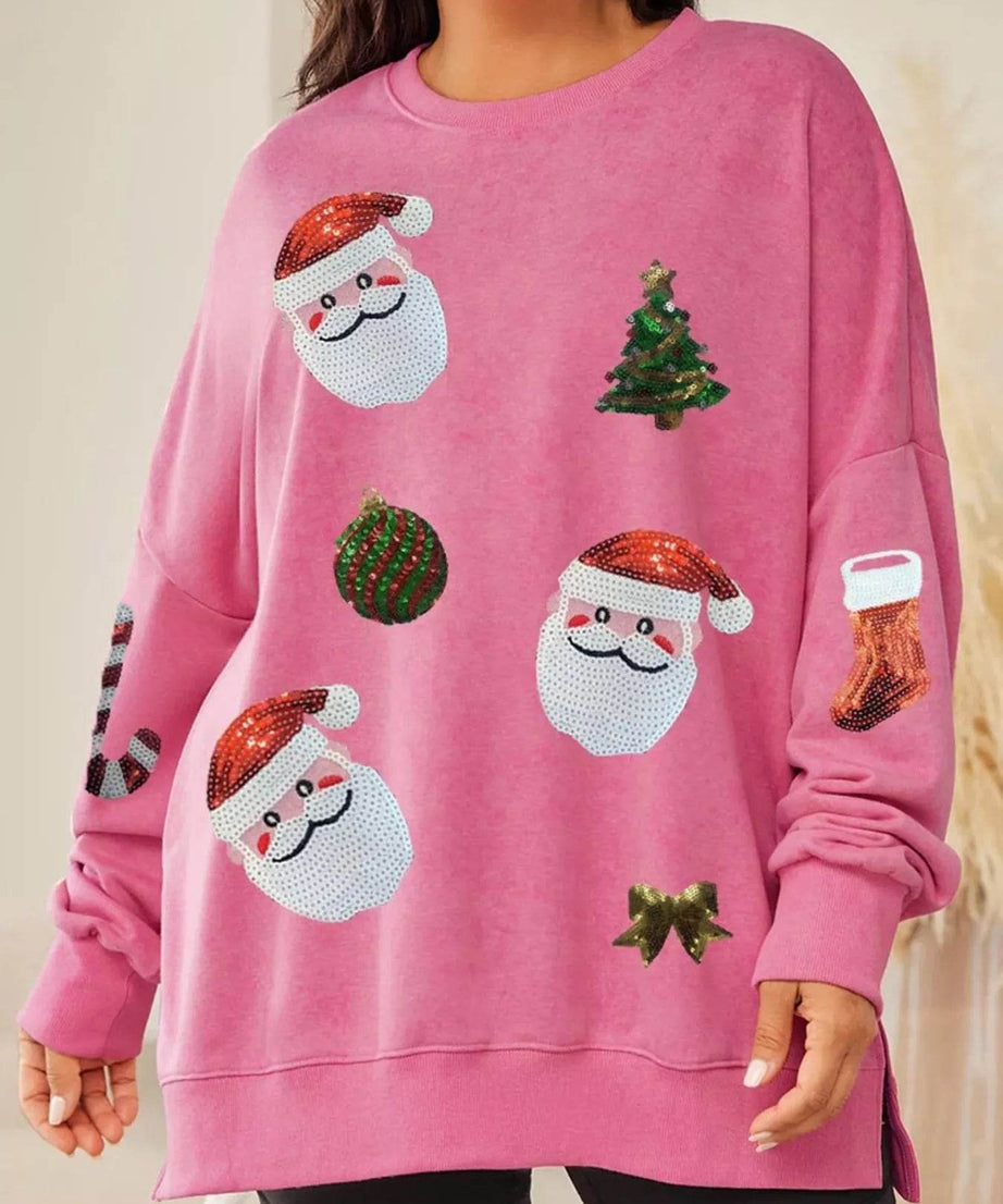 Christmas Santa Round Neck Long Sleeve Sweatshirt - ELY VESSA LLC