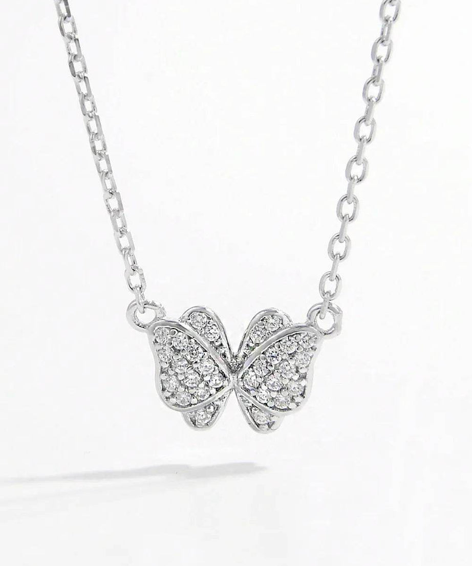 925 Sterling Silver Zircon Butterfly Pendant Necklace - ELY VESSA LLC