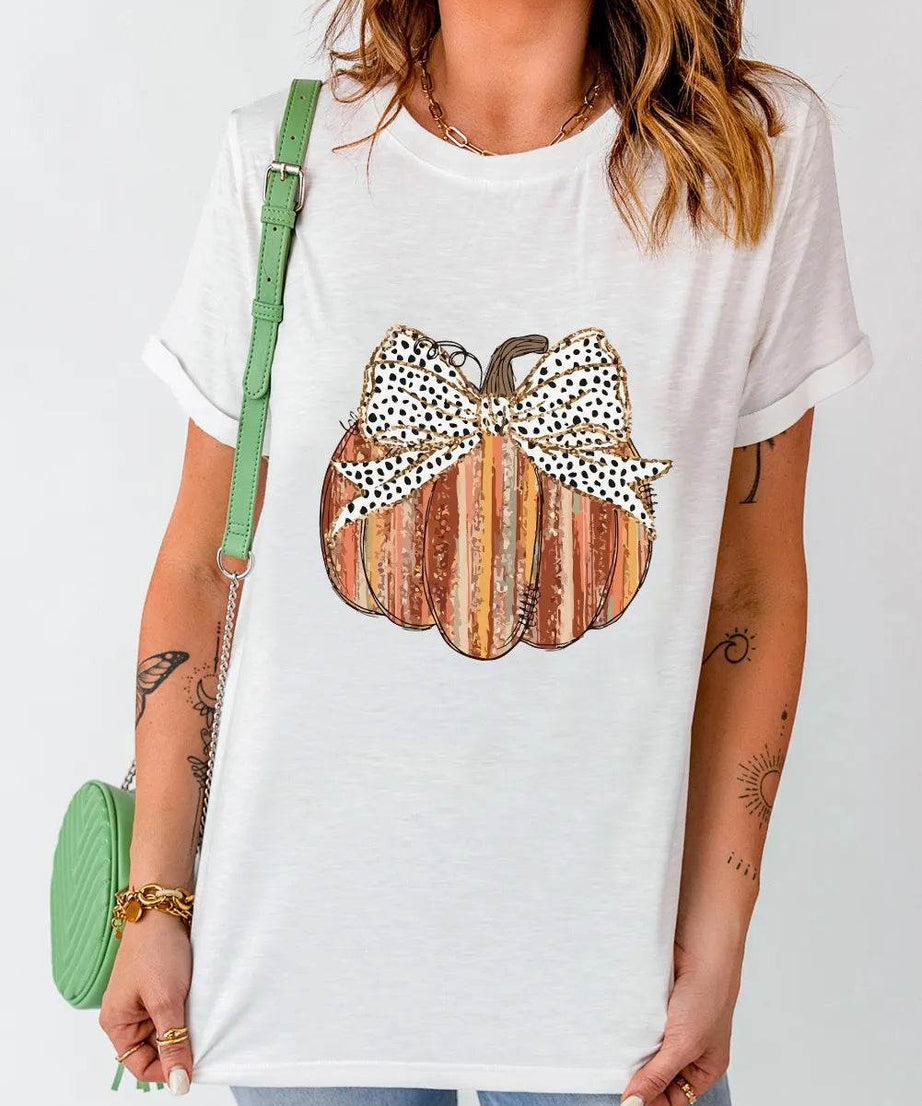 Full Size Pumpkin Round Neck Short Sleeve T-Shirt - ELY VESSA LLC