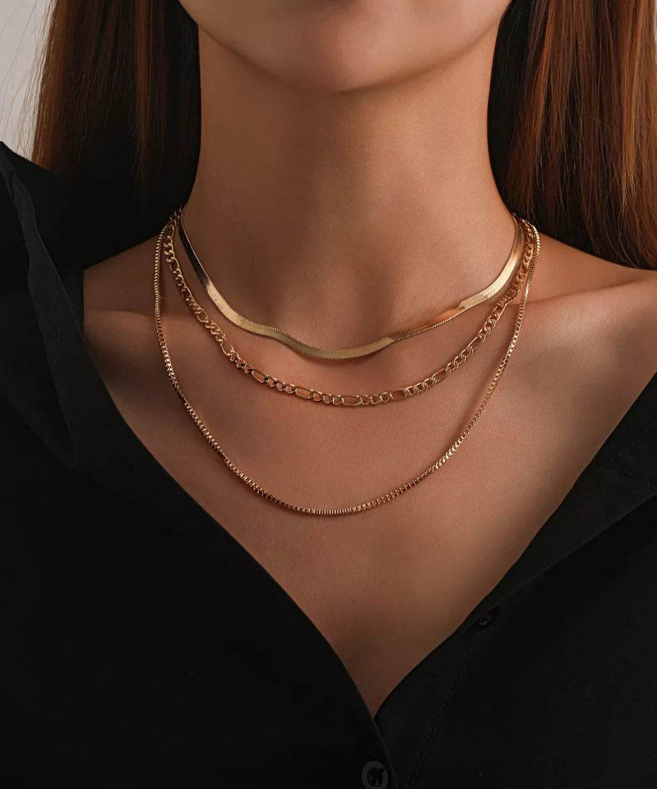 18K Gold-Plated Three-Layered Necklace - ELY VESSA LLC