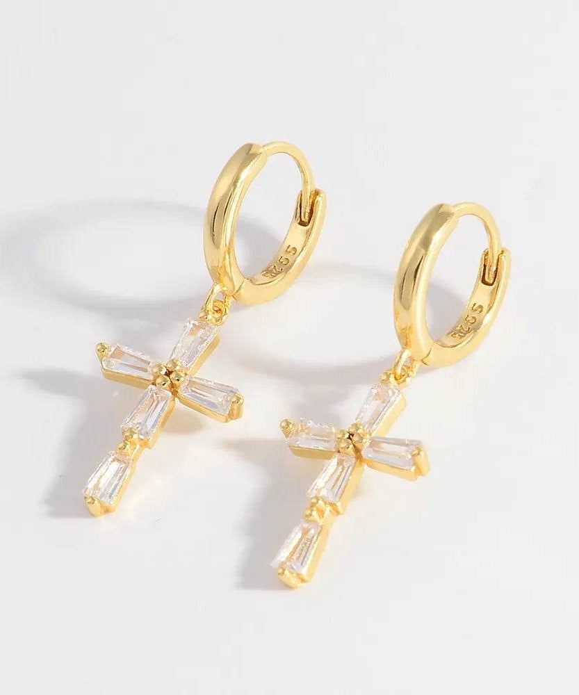 925 Sterling Silver Zircon Cross Earrings - ELY VESSA LLC