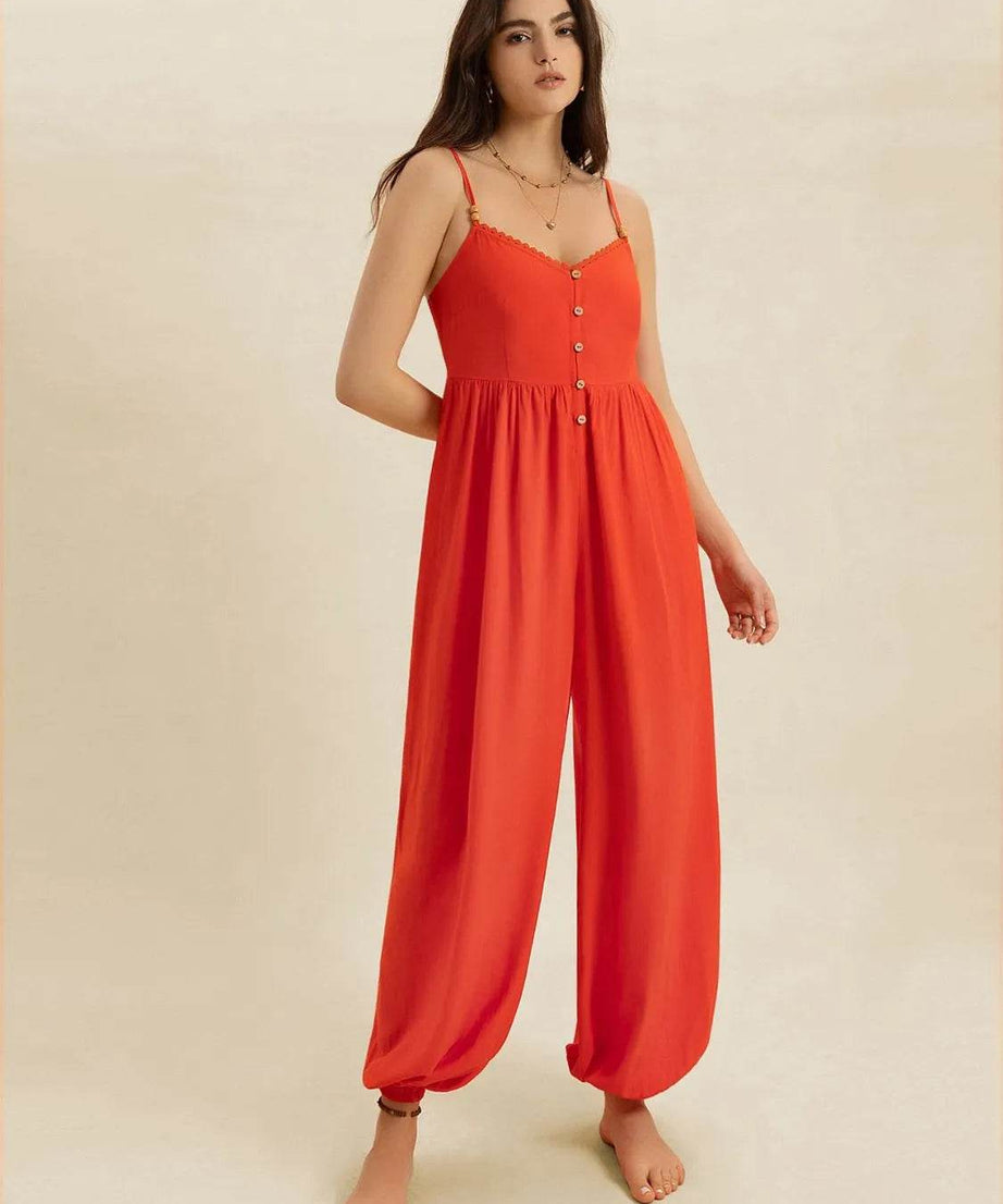 V-Neck Spaghetti Strap Jumpsuit - ELY VESSA LLC