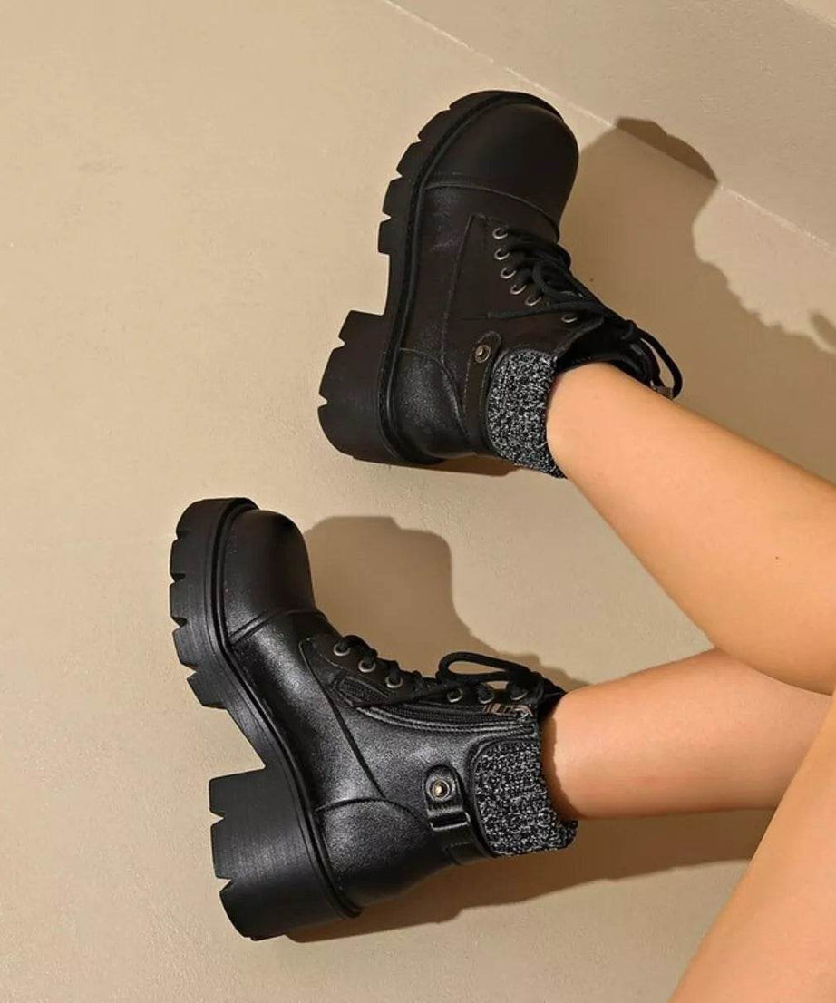 Round Toe Block Heels Boots - ELY VESSA LLC