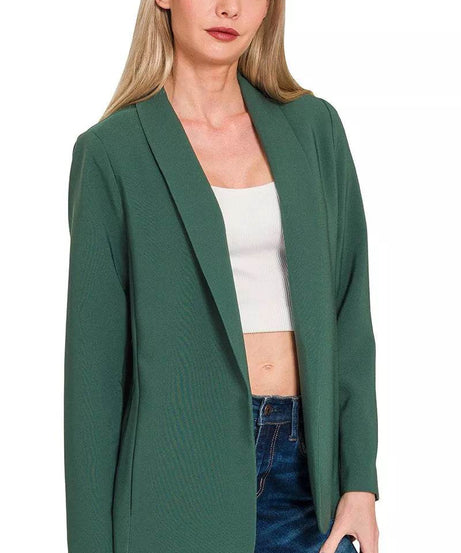 Zenana Woven Long Sleeve Blazer With Lining - ELY VESSA LLC