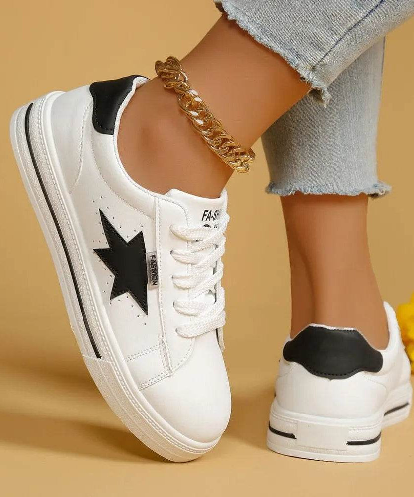 Star Round Toe Lace Up Sneakers - ELY VESSA LLC