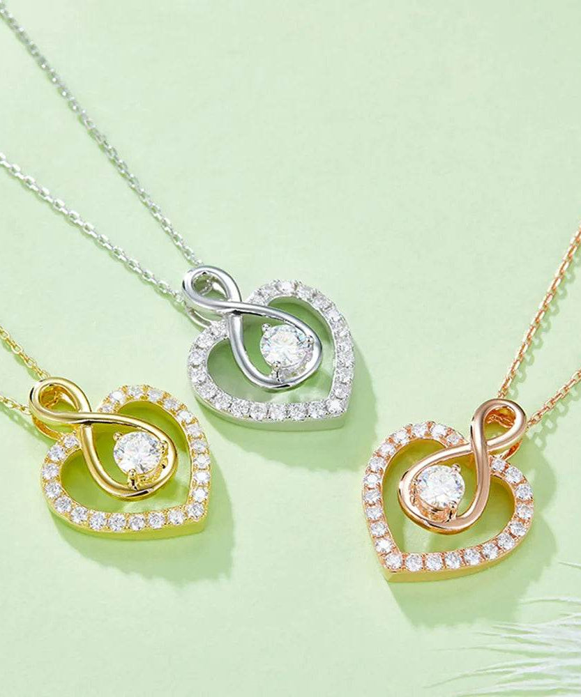 1 Carat Moissanite 925 Sterling Silver Heart Shape Necklace - ELY VESSA LLC