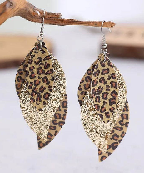 PU Leather Leopard Leaf Earrings - ELY VESSA LLC