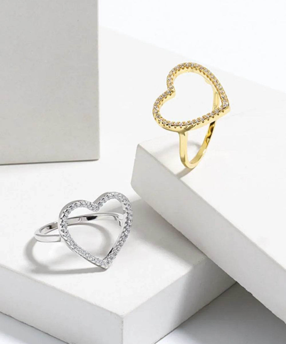 925 Sterling Silver Inlaid Zircon Heart Ring - ELY VESSA LLC