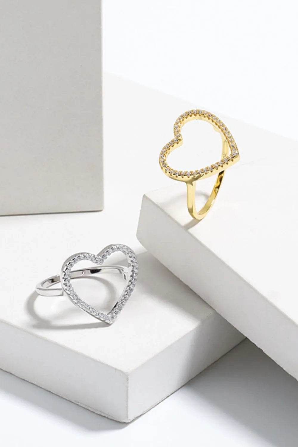 925 Sterling Silver Inlaid Zircon Heart Ring - ELY VESSA LLC