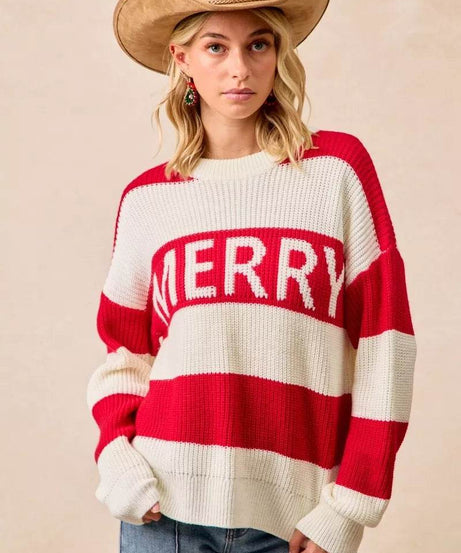 BiBi Christmas Merry Lettering Sweater - ELY VESSA LLC
