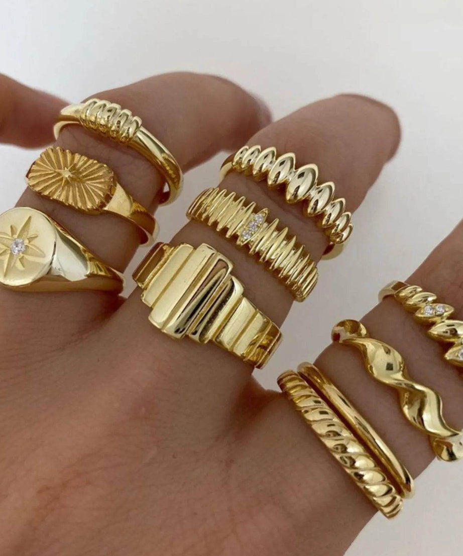 10-Piece 18K Gold-Plated Geometric Ring - ELY VESSA LLC