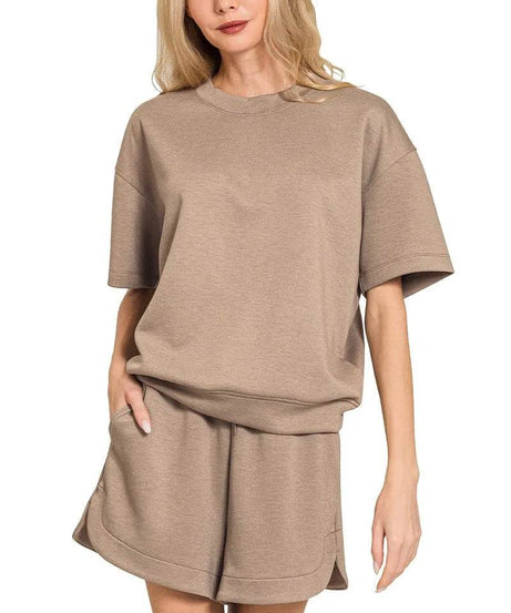 Zenana Scuba Short Sleeve Top & Shorts Set - ELY VESSA LLC