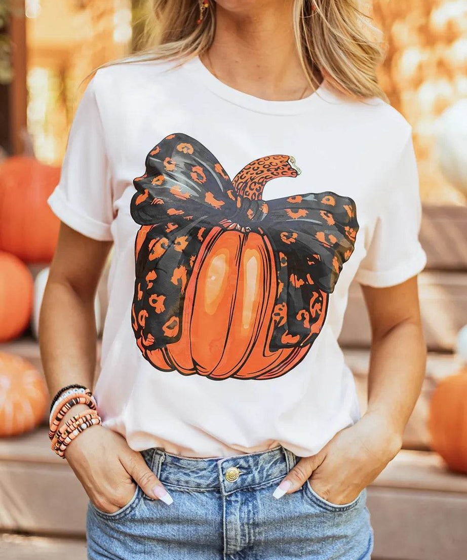 Pumpkin Round Neck Short Sleeve T-Shirt - ELY VESSA LLC