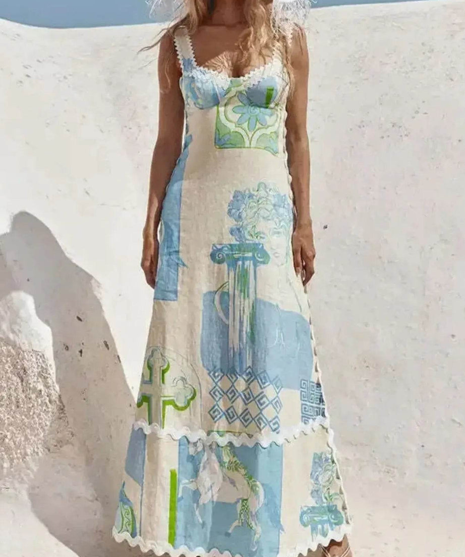 Tied Back Printed Maxi Dress - ELY VESSA LLC