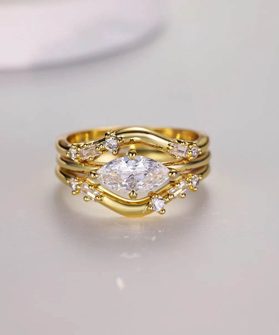 1 Carat Moissanite 925 Sterling Silver 3pcs Ring Set - ELY VESSA LLC