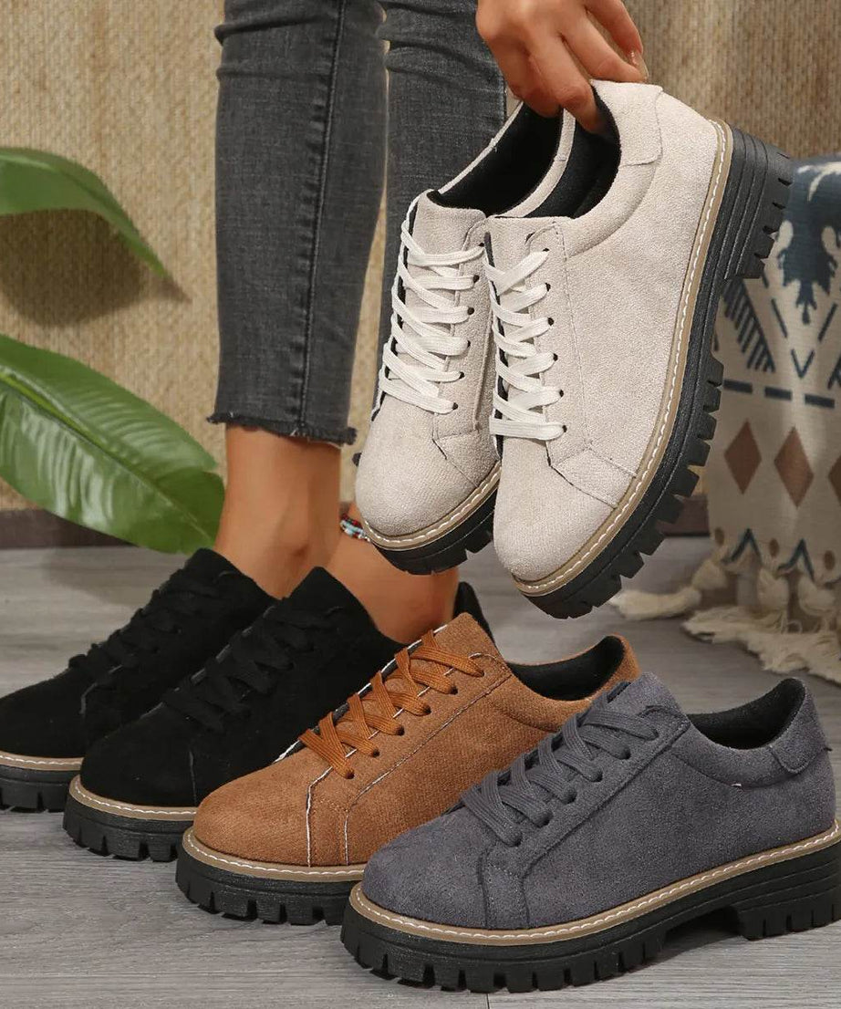 Lace Up Round Toe Platform Sneakers - ELY VESSA LLC